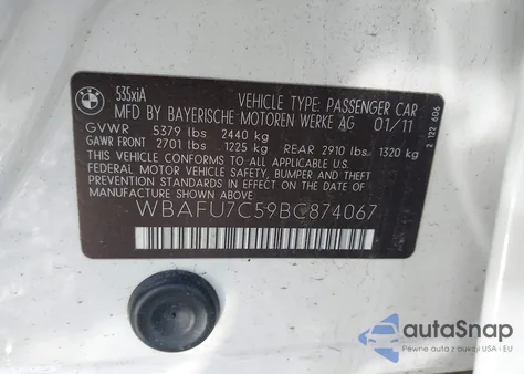 2011 BMW 535I xDrive z USA, uszkodzony, nr VIN WBAFU7C59BC874067